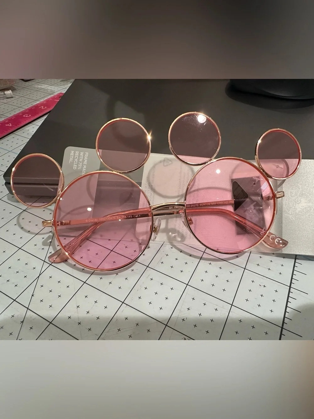 Disney Mickey Mouse Ears Pink Lens Sunglasses with Gold Frame